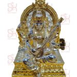 SAMYAG JAIN UPKARAN BHANDAR PRESENTS DIWALI SPECIAL SARASWATIJI COMBO MADE WITH IMPORTED METAL MADE WITH HEAVY MATERIAL BEST QUALITY BEST FOR GIFTING BEST FOR NEW HOME BEST FOR YOUR PERSONAL MANDIR BOOK FAST SIZE - 5 inch total with singhasan 4 inch pratima ji size