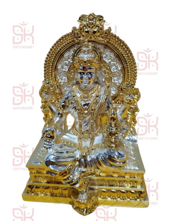 SAMYAG JAIN UPKARAN BHANDAR PRESENTS DIWALI SPECIAL LAKSHMIJI COMBO MADE WITH IMPORTED METAL MADE WITH HEAVY MATERIAL BEST QUALITY BEST FOR GIFTING BEST FOR NEW HOME BEST FOR YOUR PERSONAL MANDIR BOOK FAST SIZE - 5 inch total with singhasan 4 inch pratima ji size